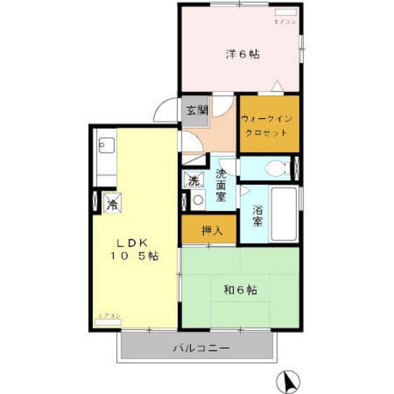 ガーラウエストB棟(2LDK/2階)の間取り写真