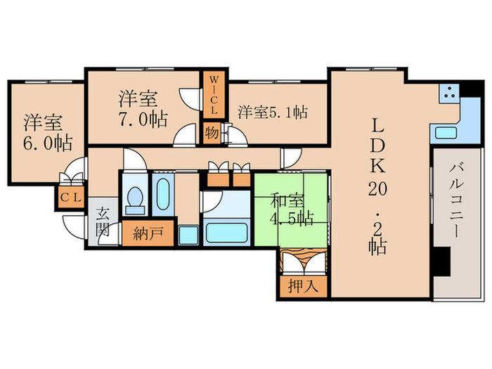 ライオンズ伏見寺田屋西グランフォート(4LDK/5階)の間取り写真