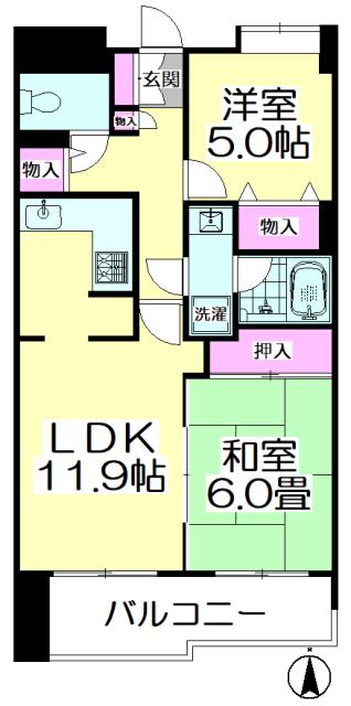 ウフィチオポスターレ(2LDK/2階)の間取り写真