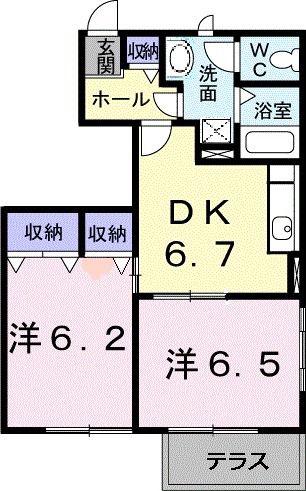バウムB(2DK/1階)の間取り写真