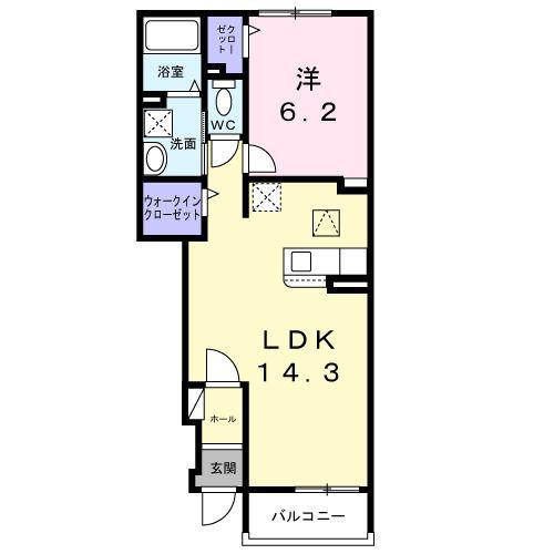 リノア是政(1LDK/1階)の間取り写真
