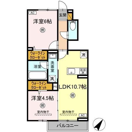 ヒルズ平泉 D(2LDK/1階)の間取り写真