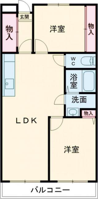 シーザーレジデンス福生(2LDK/4階)の間取り写真