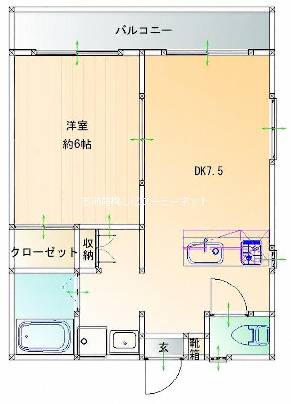 富士ハイツII(1DK/1階)の間取り写真