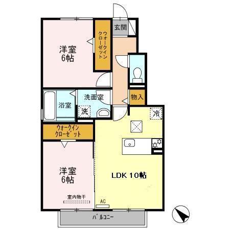 ヒルズ・若松町III(2LDK/1階)の間取り写真