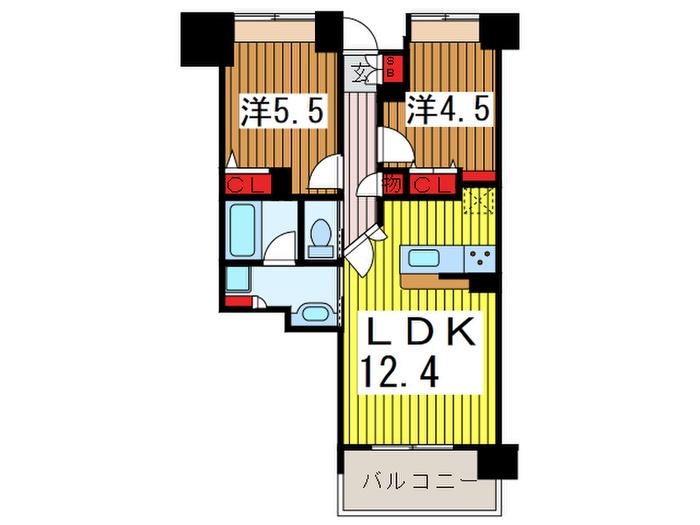 スターフィールド浦和常盤(2LDK/12階)の間取り写真