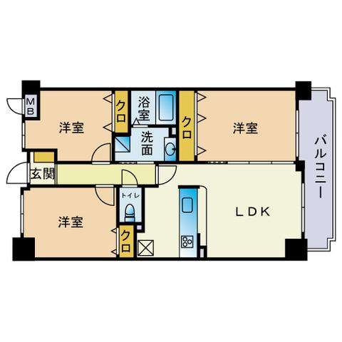 センターコート天神南(3LDK/2階)の間取り写真