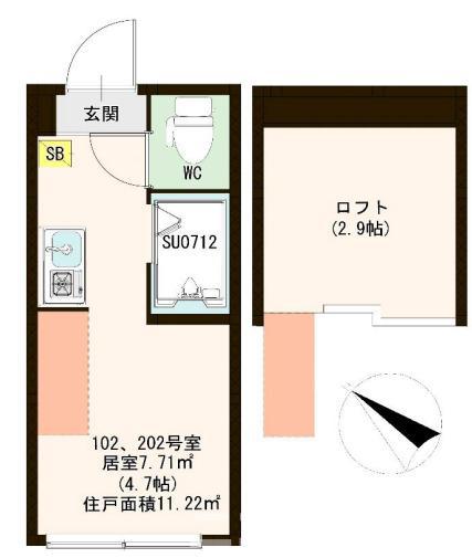 ハーモニーテラス桜台II(ワンルーム/2階)の間取り写真