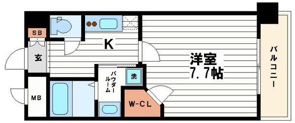 クラウンハイム北心斎橋フラワーコート(1K/4階)の間取り写真