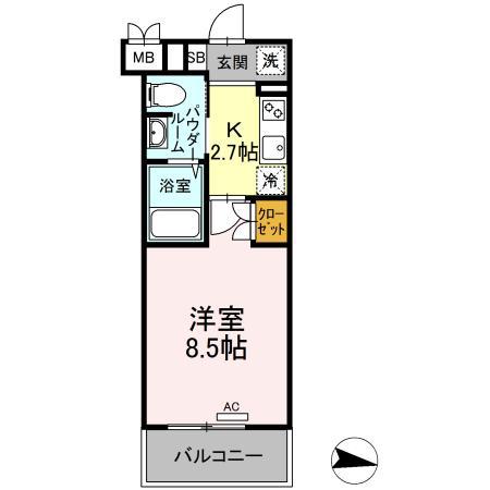 ラメール草津南(1K/8階)の間取り写真