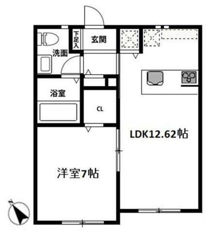 アウリィI(1LDK/1階)の間取り写真