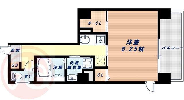 W.O.B.AWAZA(1K/7階)の間取り写真