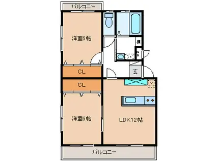 レジェン清水 弐号館(2LDK/3階)の間取り写真