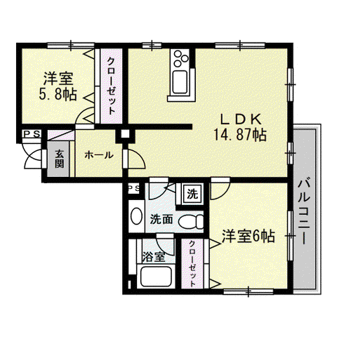 メルローズコート(2LDK/9階)の間取り写真