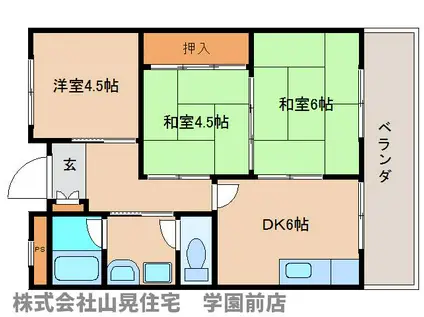 ヴェルデ学園前(3DK/2階)の間取り写真