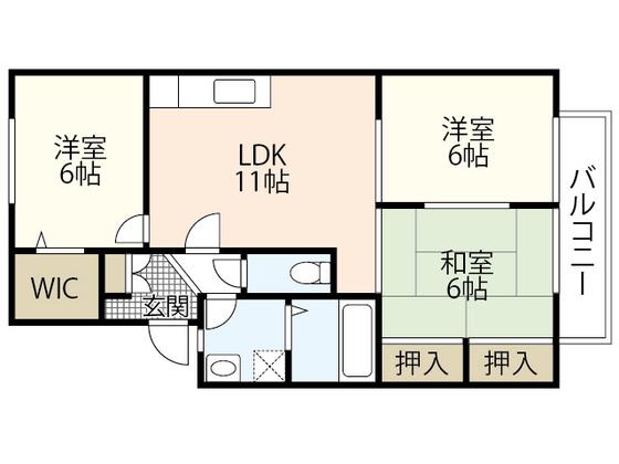 ハイカムール西(3LDK/2階)の間取り写真