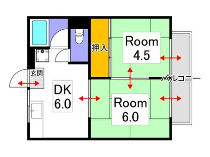コーポ赤田A棟(2DK/1階)の間取り写真
