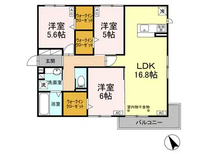 東田中PJVI(3LDK/2階)の間取り写真
