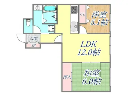 芦屋サニーヒル(2LDK/3階)の間取り写真