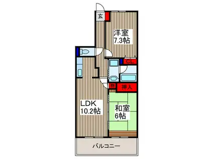 シャンゼール所沢(2LDK/7階)の間取り写真