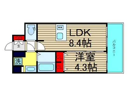 ファステート大正駅前トロフィ(1LDK/14階)の間取り写真