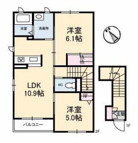 シャーメゾン富岡 A棟(2LDK/2階)の間取り写真