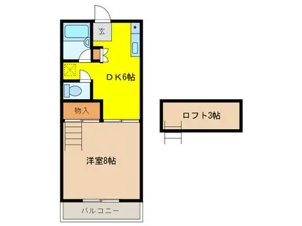 タートルコーポ(1DK/2階)の間取り写真