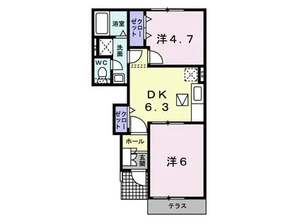 サンライト・セトル(2DK/1階)の間取り写真