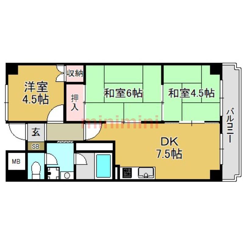 パークハイツミシマVOLII(3DK/4階)の間取り写真