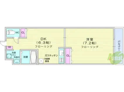 アケサンマンション(1DK/2階)の間取り写真