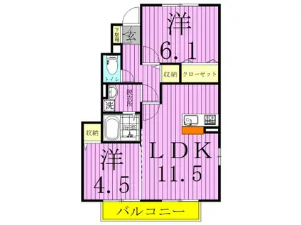 ハイブリッジII(2LDK/1階)の間取り写真
