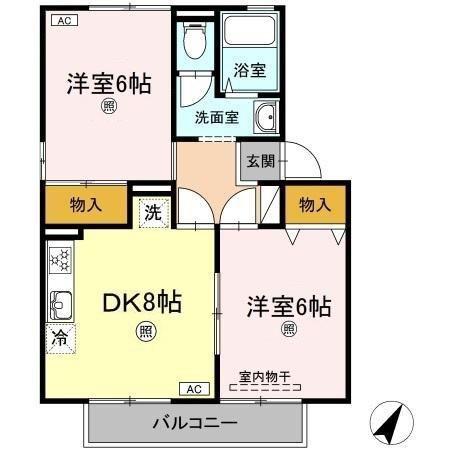 サニーハイム A棟(2DK/2階)の間取り写真