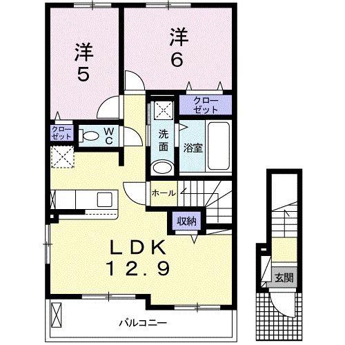 グランディール願成寺B(2LDK/2階)の間取り写真