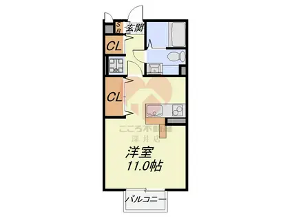 新ハイツウグイスB棟(ワンルーム/2階)の間取り写真