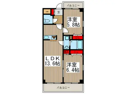 ラグジュリアンス(2LDK/3階)の間取り写真