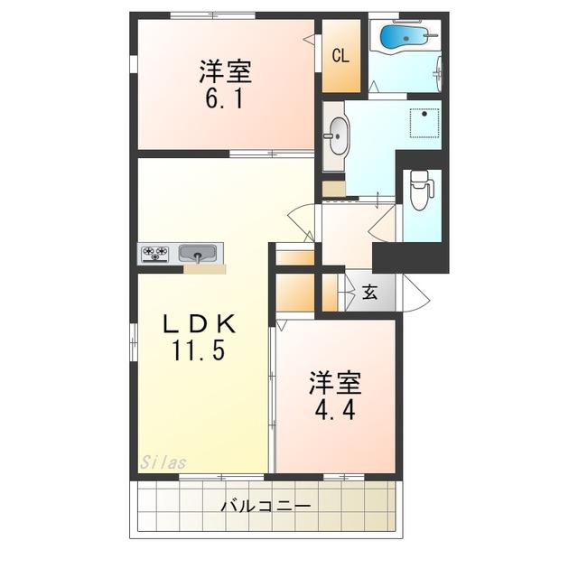 エヴァンタイユ羽衣 A棟(2LDK/2階)の間取り写真