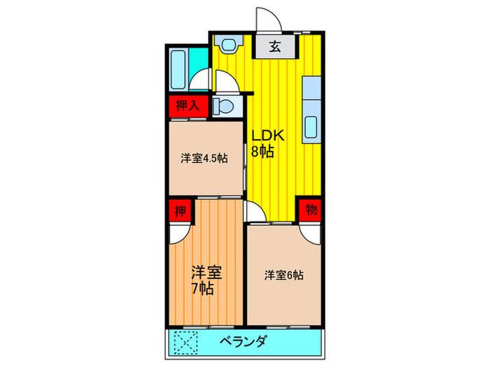 田中第二マンション(3LDK/3階)の間取り写真