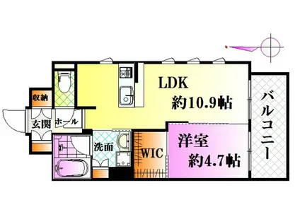 トラストコート中筋(1LDK/2階)の間取り写真