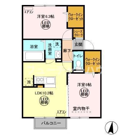 グランマーレ E棟(2LDK/2階)の間取り写真