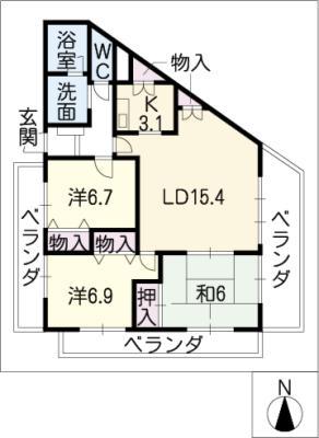 ファヴォール白壁(3LDK/3階)の間取り写真