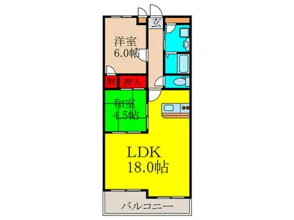 山仁サツキハイツⅡ(2LDK/6階)の間取り写真