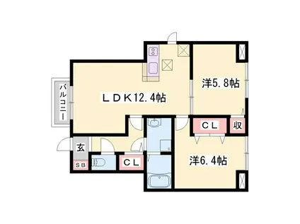 メゾンジェルメ(2LDK/1階)の間取り写真