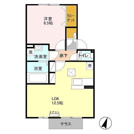 サンライズヒルA棟(1LDK/2階)の間取り写真
