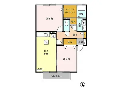 グランディアB(2DK/1階)の間取り写真