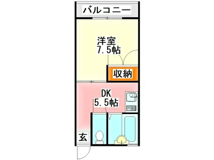 サンヒルズ幸袋(1DK/2階)の間取り写真