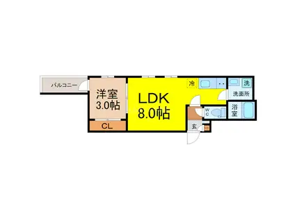 シェリム新瑞橋サウス(1LDK/2階)の間取り写真