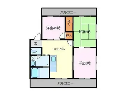 オリーブハウス万能倉 A・B(3LDK/3階)の間取り写真