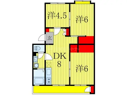 あびこハイマート(3DK/4階)の間取り写真