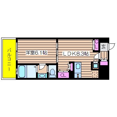 リーガルあみだ池新町(1LDK/2階)の間取り写真
