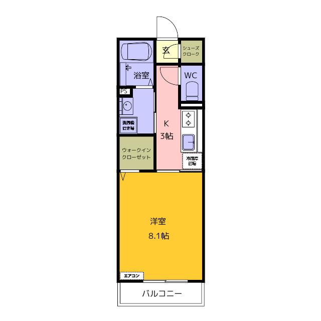 D-ROOM茄子川 A(1K/2階)の間取り写真